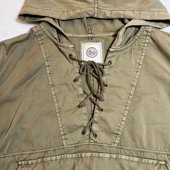 SO Utility Pullover Lace Up Jacket with Hood Size Large Casual Lightweight - Picture 3 of 12